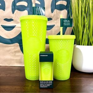 🍋Starbucks {SET} 2022 Glow in the Dark LEMONGRASS Studded Tumblers & Keychain